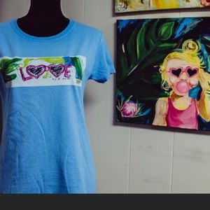 Love By a Code tshirt blue handmade painting